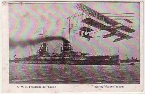 61151 Ak S.M.S. Friedrich der Groß und Marine Waterflugot 1918
