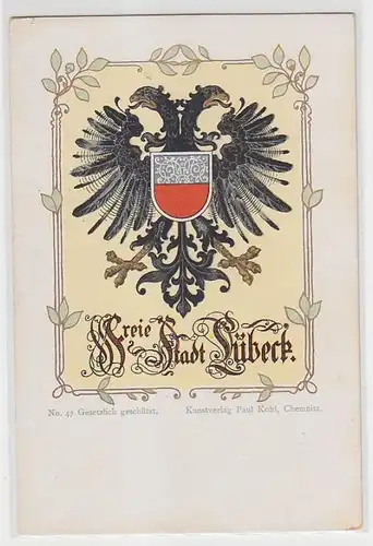 61122 Wappen Ak Lithographie Freie Stadt Lübeck um 1900