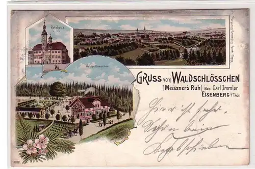 61118 Ak Lithographie Gruß vom Waldschlösschen Eisenberg in Thüringen 1901