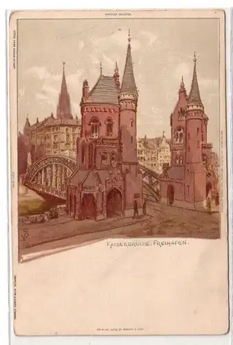 61013 Ak Lithographie Hambourg Keriserbrücke im Freihafen vers 1915