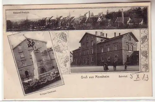 60994 Multi-image Ak Salutation de la gare de Monsheim etc. 1913
