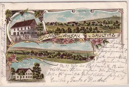 60967 Ak Lithographie Gruß aus Wolkau und Saultitz 1904