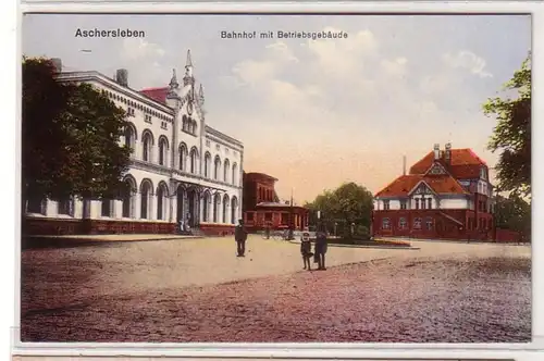 60853 Gruß aus Aschersleben Bahnhof mit Betriebsgebäude um 1910