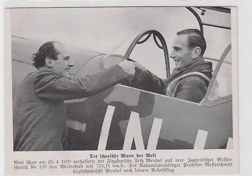 60836 Ak Capitaine de vol Fritz Wendel à Messerschmitt Me 109 vers 1939
