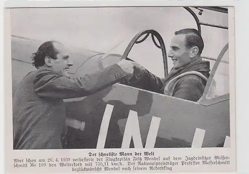 60836 Ak Flugkapitän Fritz Wendel in Messerschmitt Me 109 um 1939