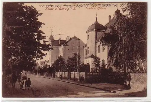 60814 Feldpost Ak Kötitz bei Coswig in Sachsen Schule und Rathaus 1916