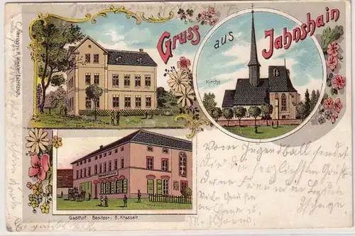 60773 Ak Lithographie Gruß aus Jahnshain Schule, Gasthof, Kirche 1904