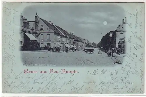 60751 Mondscheinkarte Gruss aus Neu-Ruppin Straßenansicht 1898