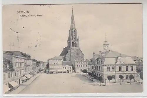 60728 Ak Demin Kirche, Hôtel de ville, marché 1906