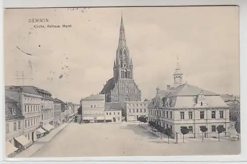 60728 Ak Demmin Kirche, Rathaus, Markt 1906