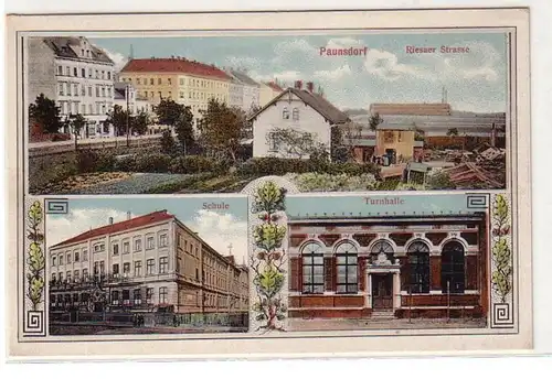 60703 Mehrbild Ak Paunsdorf (Leipzig) Riesaer Straße, Schule, Turnhalle um 1910