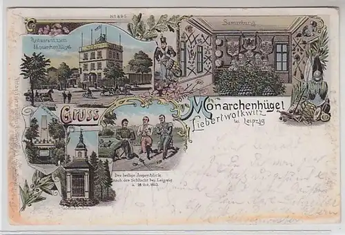 60689 Ak Lithografie Gruss vom Monarchenhügel Liebertwolkwitz bei Leipzig 1905