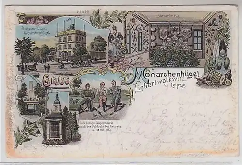 60689 Ak Lithographie Gruss du monarque Lieberrtwolkwitz à Leipzig 1905