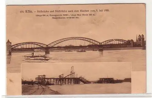 60570 Ak Köln Südbrücke vor und nach dem Einsturz vom 9. Juli 1908