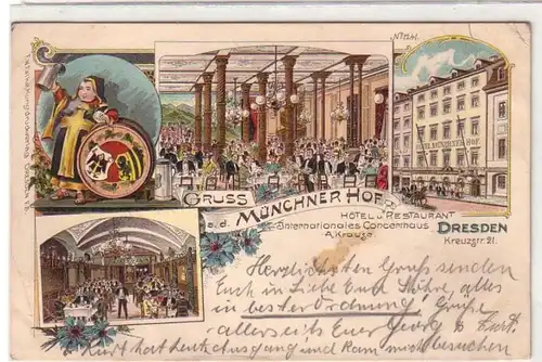 60546 Ak Lithographie Gruß aus Dresden Hotel Münchner Hof um 1900