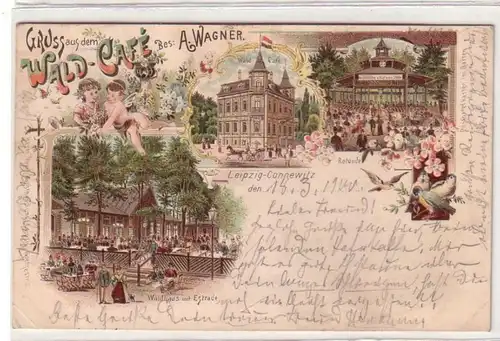 60537 Ak Lithographie Gruß aus dem Wald Café Leipzig Connewitz 1900