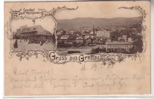 60539 Mehrbild Ak Gruß aus Grottau Gasthof Stadt Reichenberg 1900