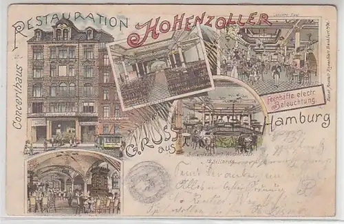 60526 Ak Lithographie Gruß aus Hamburg Restauration Hohenzoller 1898