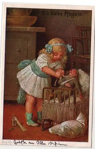 60452 Ak "La petite infirmière" enfant combine jouet poupée militaire 1918