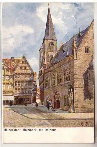 60432 Ak Halberstadt Holzmarkt mit Rathaus um 1910