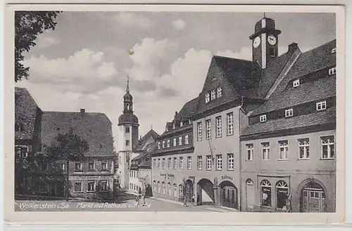 60429 Ak Wolkenstein in Sachsen Markt mit Rathaus und Kirche um 1950