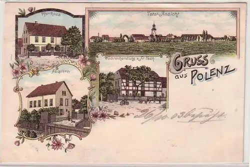 60393 Ak Lithographie Gruss aus Polenz Försterei usw. um 1900