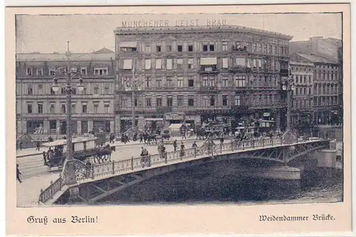 60385 Ak Gruß aus Berlin Weidendammer Brücke mit Verkehr um 1900