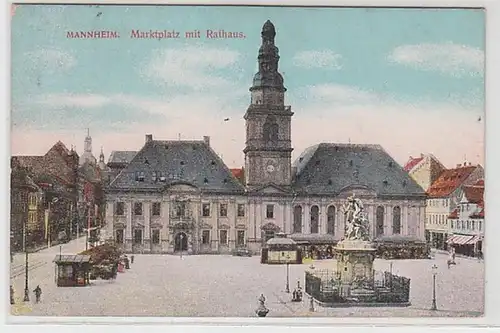 60308 Ak Mannheim Marktplatz mit Rathaus 1909