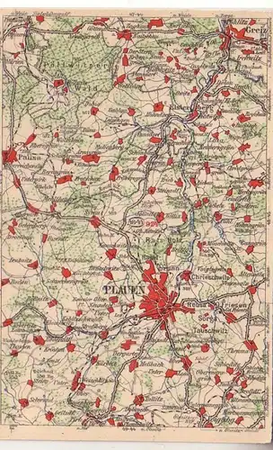 60279 WONA Landkarten Ak Plauen, Greiz, Elsterberg, Pausa usw. um 1930