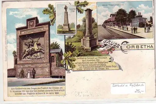60178 Ak Lithographie Gruß aus Corbetha Bahnhof und Denkmäler um 1900