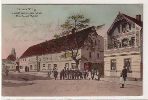 60117 Ak Gross-Dölzig Gasthof zum goldenen Löwen 1911