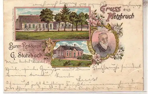 60058 Ak Lithographie Gruß aus Netzbruch Buren Restaurant von G. Stutzbach 1904