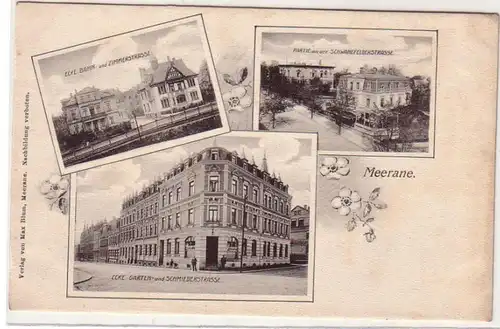60050 Mehrbild Ak Meerane Ecke Bahn - und Zimmerstraße usw. um 1900