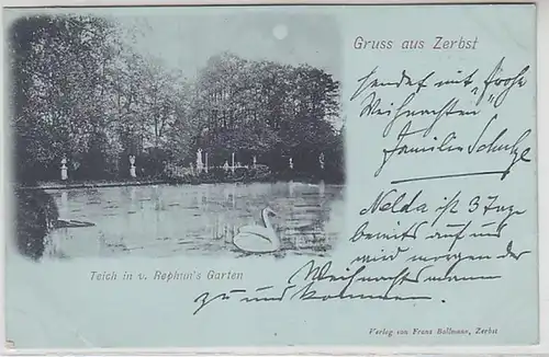 60047 Mondscheinkarte Gruß aus Zerbst Teich in v. Rephuhns Garten1896