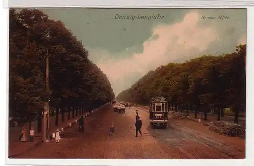 60038 Ak Gdansk Langführ grande avenue avec tramway vers 1920