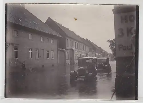 60031 Photo originale 2 vieilles voitures sur la route inondée vers 1910