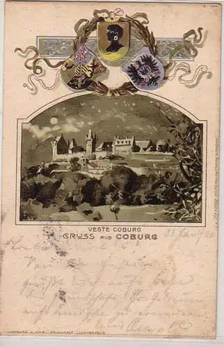 60015 Präge Ak Gruß aus Coburg mit Veste Coburg 1900