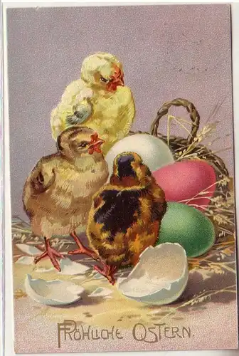 59984 Fröhliche Ostern Präge Ak 3 frisch geschlüpfte Küken 1916