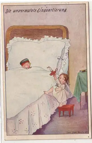 59878 Militär Humor Ak "Die unvermutete Einquartierung" 1915