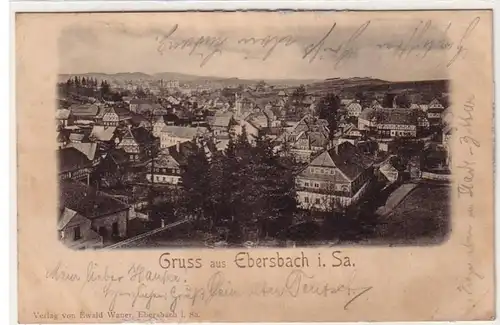 59852 Ak Gruß aus Ebersbach in Sachsen Totalansicht 1900