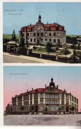 59805 Mehrbild Ak Glauchau Waisenhaus und Pestalozzi-Schule 1915
