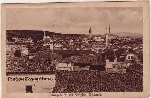 59711 Feldpost Ak Vue principale sur Skopje (Ueskueb) Macédoine 1917