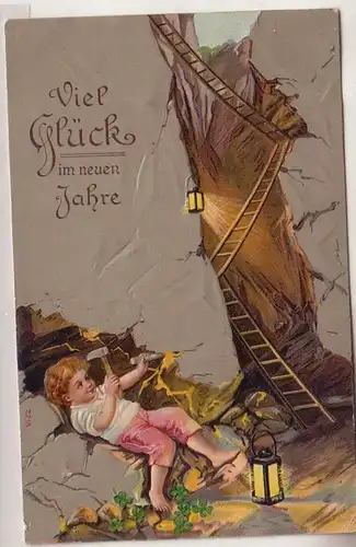 59709 Neujahrs Präge Ak Kind arbeitet als Bergmann im Stollen 1910