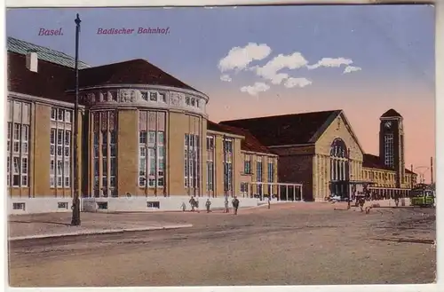 59672 Ak Basel Badischer Bahnhof avec tramway avant 1910