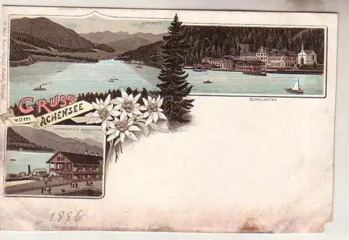 59668 Ak Lithographie Gruss aus Achensee mit Scholastika um 1900