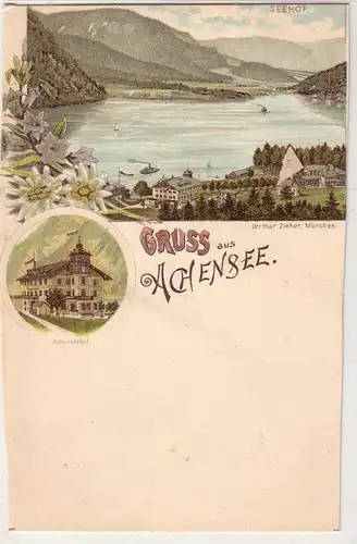 59667 Ak Lithographie Gruss d'Achensee avec AchenSeehof vers 1900