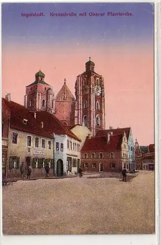 59589 Feldpost Ak Ingolstadt Kreuzstrasse mit oberer Pfarrkirche 1943