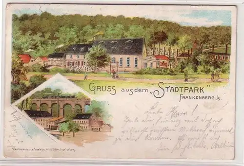 59579 Ak Lithographie Gruss aus dem Stadtpark Frankenberg 1908