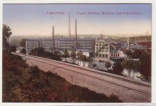 59574 Ak Lunzenau Vogels Mechan. Weberei und Papierfabrik um 1910