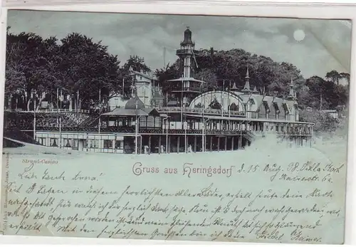 59572 Mondscheinkarte Gruß aus Heringsdorf Strand Casino 1898